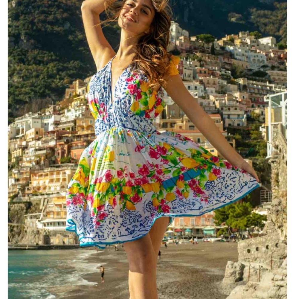Antica Sartoria 2026 Floral Lemon Print Sundress - Vivid Multi-Color NWT O/S